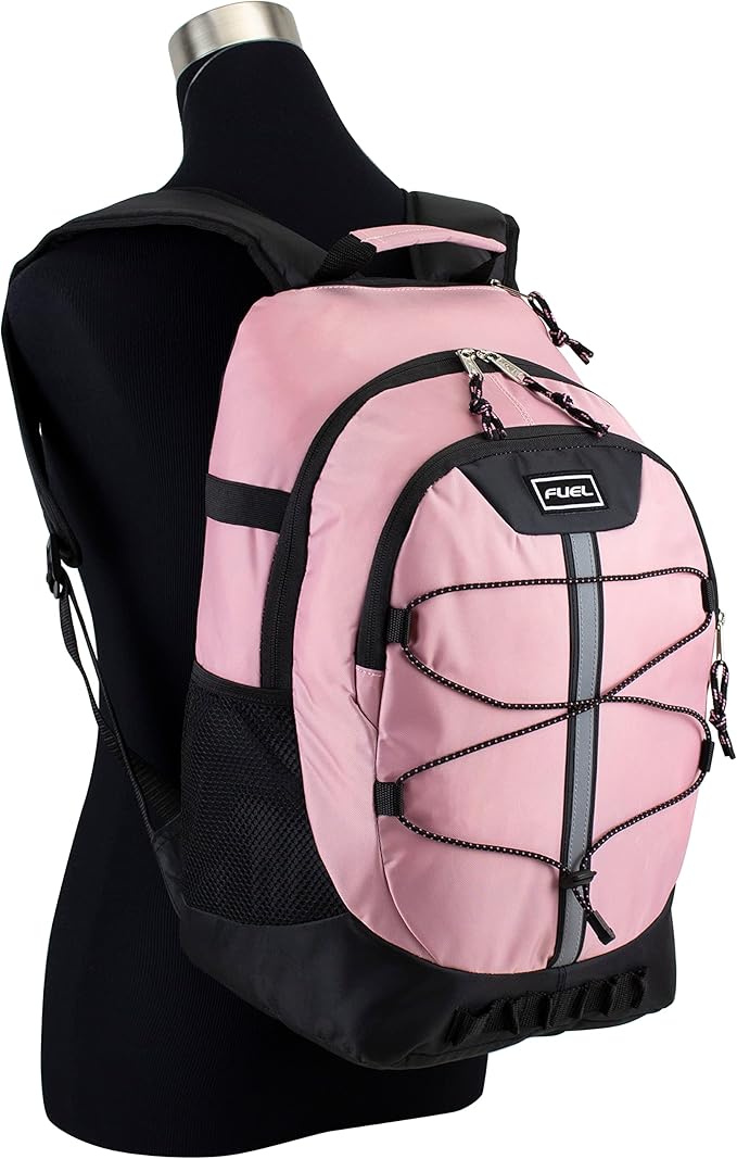 FUEL Hiking Backpack for Women Men Terra Sport, Travel, College, Gym, Work with Laptop Sleeve, Bungee, 18 Inches, Pink