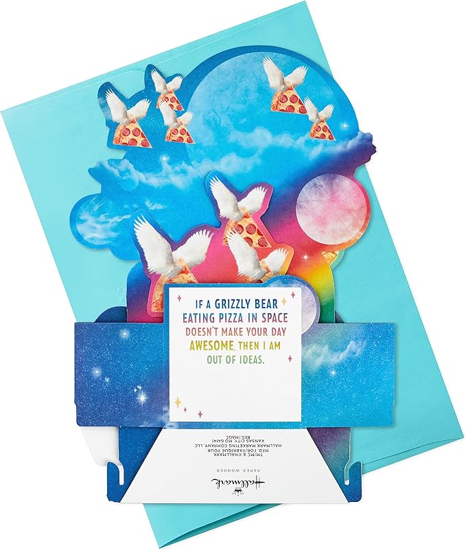 Hallmark Funny Pop Up Birthday Card for Him (Pizza Bear) Paper Wonder Shoebox 3D Card