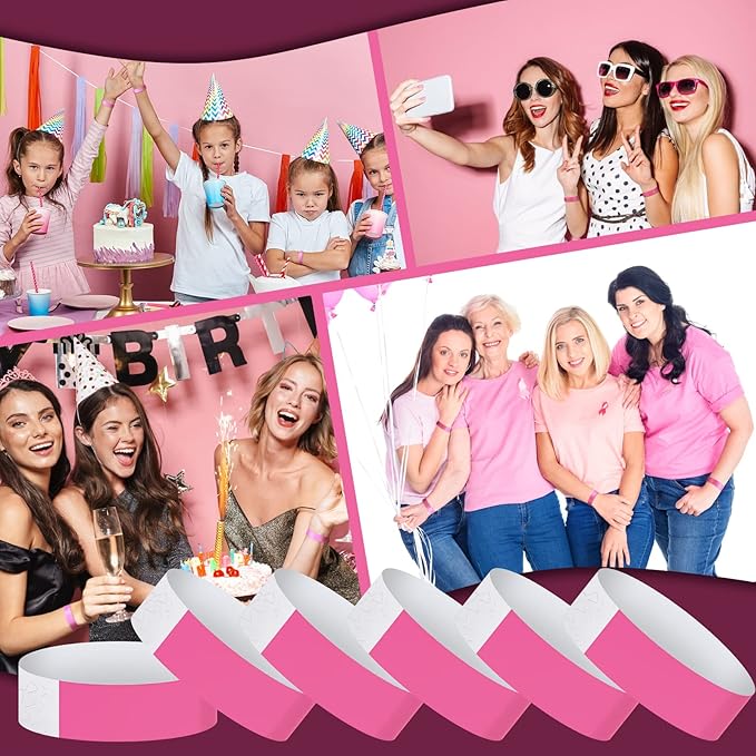 600 Packs Paper Wristbands for Events Neon Party Wristbands Colored Waterproof Paper Club Arm Bands Lightweight Identification for Concert Bar Entrance Admission(Pink)