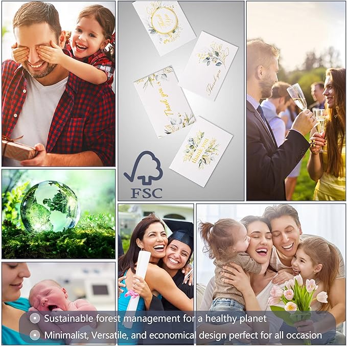 100 Bulk Thank You Cards with Envelopes White and Greenery Gold Foil β Floral watercolor Cards Thank You Notes with Envelopes and Eucalyptus leaves for Wedding Bridal Baby Shower Graduation Fune