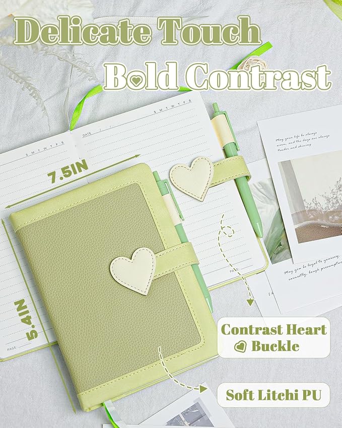 Journal for Women and Girls with Heart Buckle, 240 Pages Girls Diary Journal with Pen for Writing, Cute Daily Writing Journals for Women, B6 Pretty Journaling Hardcover Notebooks(Sage Green)