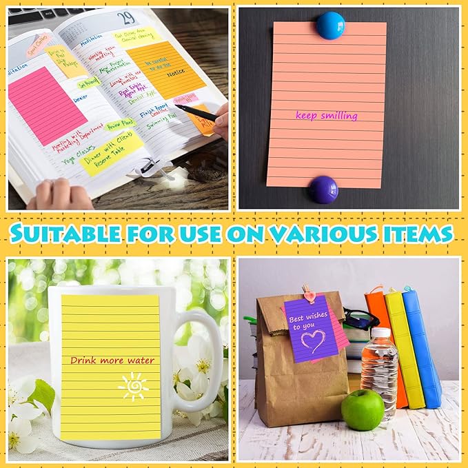 Yexiya 64 Pcs Lined Sticky Notes Self Stick Notes with Lines Bright Assorted Colors Sticky Notes for Home Office Products Post Memos, 1920 Sheets(4 x 6 Inch,Classic Color)