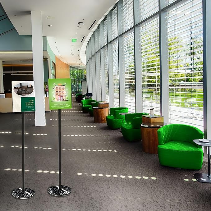 Adjustable Sign Holder 11 x 17, Floor Standing Sign Holder with Heavy Duty Marble Pedestal, Both Vertical & Horizontal View Sign Displayed Poster Stand for Store Business Show(Round)