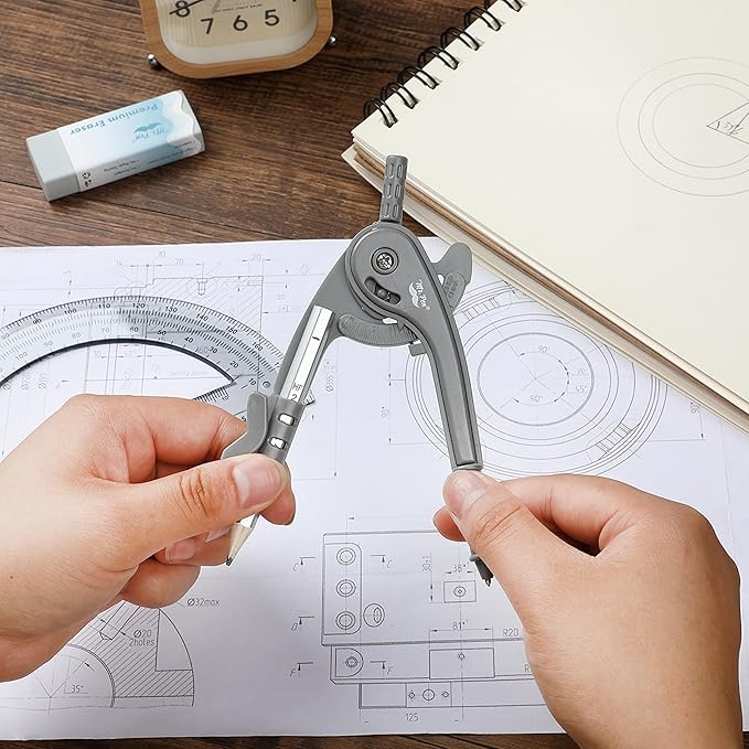 Mr. Pen- Compass and Protractor Set, Shuttle Grey, Compass Geometry Tool, Protractor and Compass Set, Compass Drawing Tool, Drawing Compass, Geometry Compass, Math Compass for Geometry