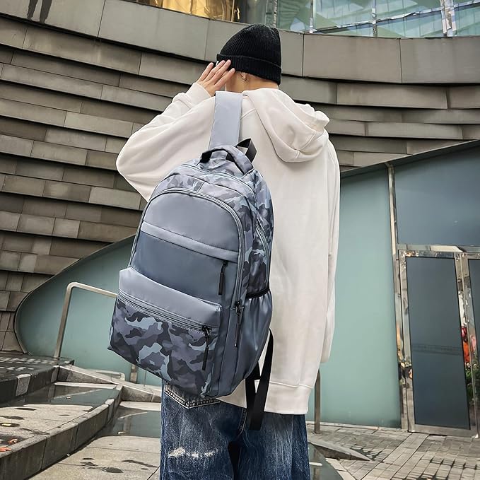 Cute Backpack for School Kids Camouflage Laptop Travel Backpack for Women Men Casual College Teen Bookbag(blue)