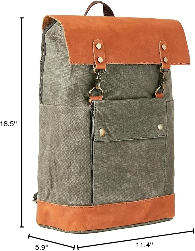 Vintage Waterproof Waxed Canvas Leather Backpack for Men Women 15.6" laptop Travel Rucksack