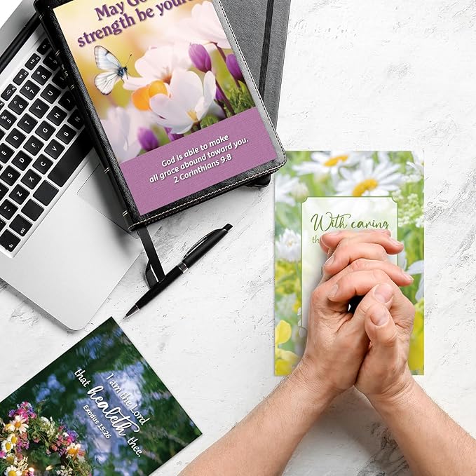 100 Pack Religious Get Well Soon Card Bulk Set with Envelopes Stickers 10 Floral Landscape Designs Assortment Christian Get Well Soon Greeting Cards with Scripture Inspirational Blessing 4 x 6