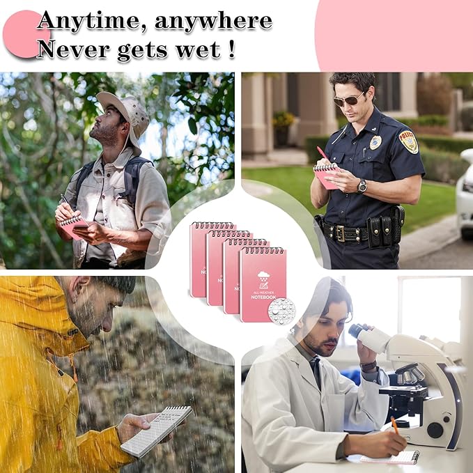 Waterproof Notebook, 4 Pack Top-Spiral Pocket Notepad, 3" x 5" Weatherproof NotePad, All Weather Police Pocket Notebook Little Memo Steno Note Pads for Outdoor Office School Recording, Black