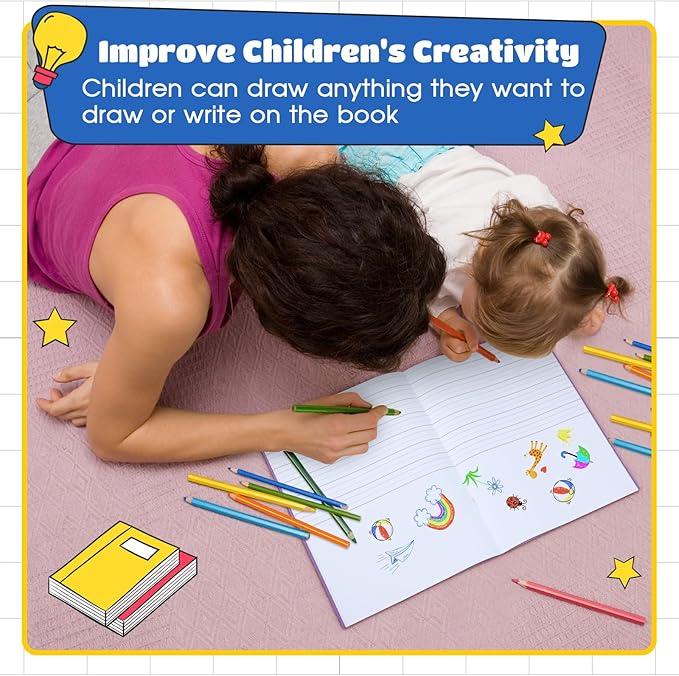 Henoyso 12 Pcs Primary Composition Notebook K-2 9 3/4 x 7 1/2 Inch Primary Journal Blank Writing Book for Kid to Write Draw and Journal 60 Page Notebook Back to School Supplies (Mixed Color)