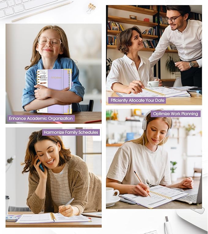 2026 Planner, Weekly and Monthly Calendar Planner from January 2026 - December 2026, 5.75" x 8.38" Hardcover Leather Hourly Appointment Book with Tabs, A5 Spiral Daily Planners for College School Work Home, Purple