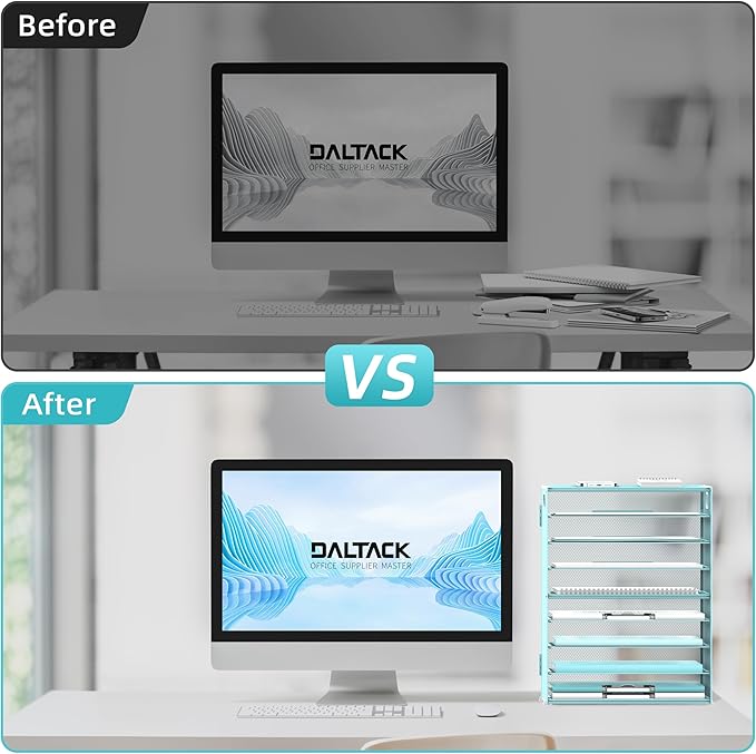 DALTACK 9-Tier Paper Letter Tray Desk Organizer with Handles, Mesh File Holder Organization, Paper Sorter Desk Organizer for Office Home School, Blue