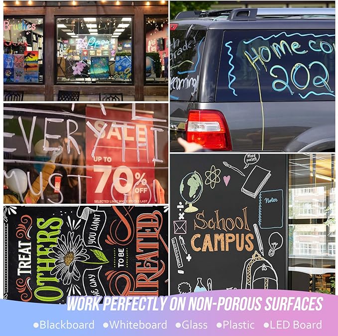 Window Chalk Markers Washable, Metallic 8 Colors Jumbo Chalk Marker Car Glass Erasable, Liquid Chalk Pens with 10mm Thick Tips for Chalkboard, Windows, Glass, Mirror, Auto, Poster, Bistro, Cars of DIY