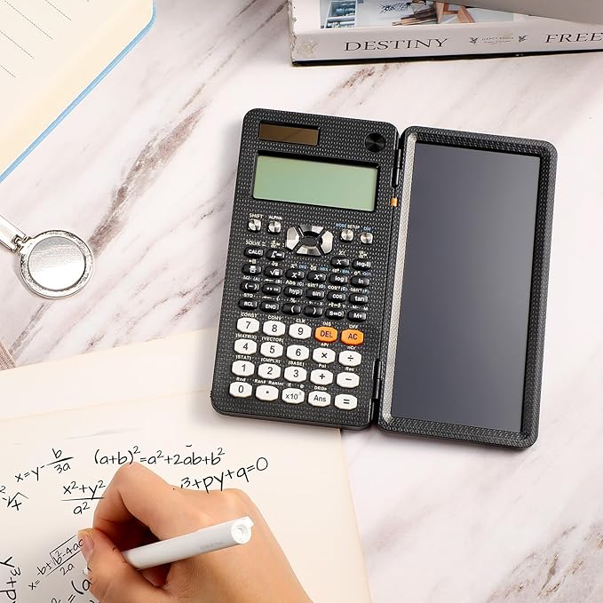 Scientific Calculators with LCD Writing Tablet Math Calculator for School Solar Powered Calculator Small Calculator with Notepad for Middle High School Student(991ES, 417 Functions)