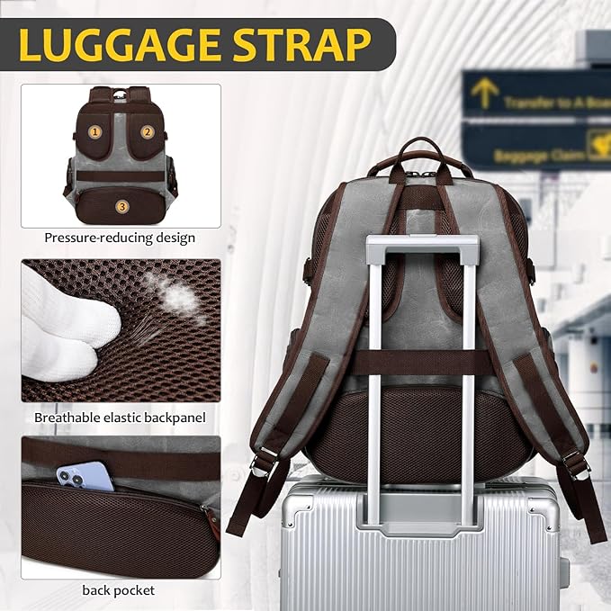 Travel Laptop Backpack 17.3 inch XL Computer Backpack for Men Waxed Canvas College Daypack Business Backpack Gray