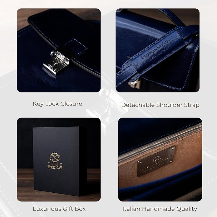 Time Resistance Small Leather Briefcase for Men - Crossbody Bag - Italian Leather Messenger Bag - Gift Box Included