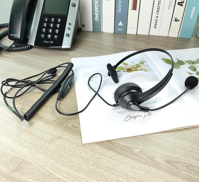Callez RJ9 Phone Headset for Office Phones Wired Telephone Headset with Microphone Noise Cancelling Compatible with Polycom VVX411 VVX311 VVX410 Avaya 1416 1408 Plantronics S12 Mitel 6920 NEC Aastra