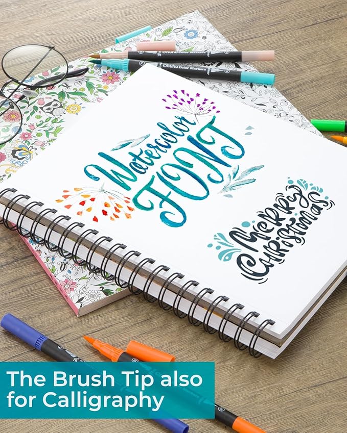 Ohuhu Markers for Adult Coloring Books No bleeding 120 Colors Coloring Markers Water-based Dual Tips Fineliner & Brush Drawing Pens Art Markers for Kids Adults Sketch Journal - Maui - Black