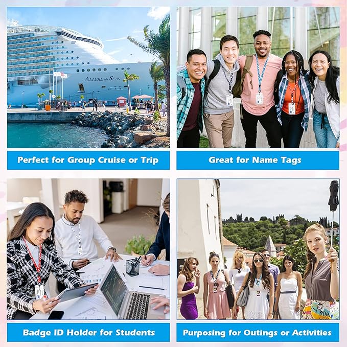 4 Retractable Lanyards with 6 Luggage Tag Holders, Zip Seal Clear Luggage Tag & Lanyard with Ship Card Holder for Carnival, NCL, MSC, Princess 2025-2026, Cruise Ship Essentials