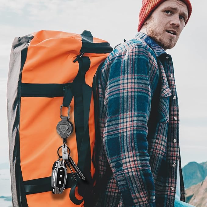 Oaridey 2 Pack Retractable Keychain Heavy Duty, Badge Reels Retractable, Tactical ID Badge Holder with Upgraded Zinc Alloy Carabiner, 31.5'' Coated Steel Cord, Bearing 8.0 oz