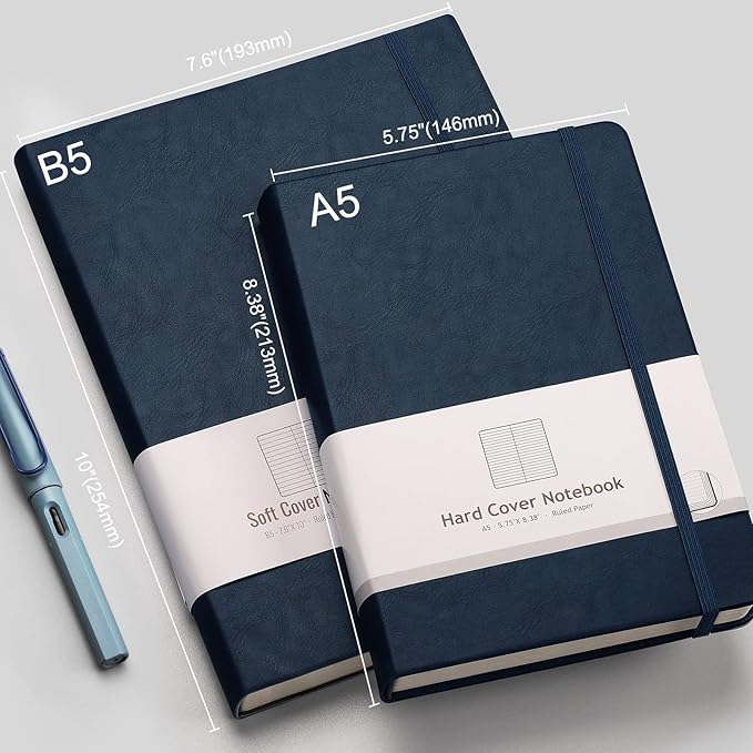 AHGXG Lined Journal Notebook - 320 Numbered Pages Large B5 Thick College Ruled Journal, 100gsm Thick Lined Paper, Faux Leather Softcover, for Work School, 7.6'' X 10''-Dark Blue