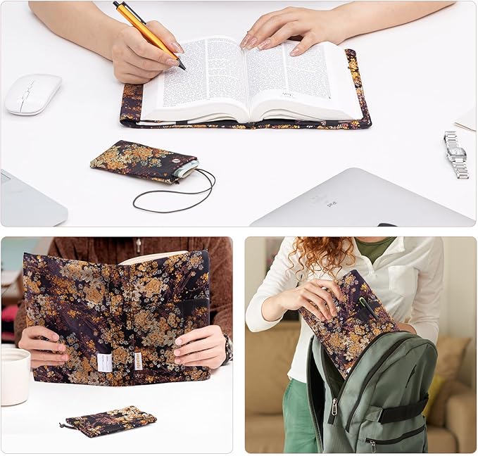 Book Covers with Cardholder - Fabric Dust Jackets for Books - Book Protector for Book Lovers - Book Covers for for Paperbacks,Hardcover,Bibles - Soft Cover Book Sleeve for AA Books