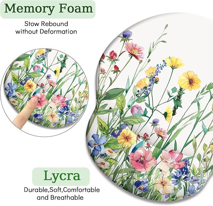 Flower Ergonomic Mouse Pad with Wrist Rest, Gaming Computer Mouse Pad Wrist Support with Non-Slip Pain Relief PU Base, Funny Mouse Pads for Desk Work, Cute Office Desk Decor Accessories