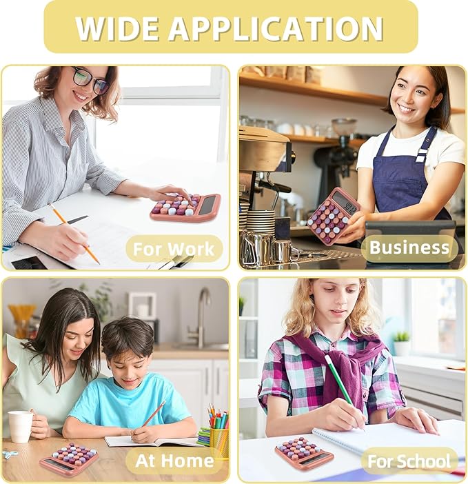 Desktop Mechanical Calculator, 12-Digit Large LCD Display Basic Standard Calculators with Cute Big Buttons, Office Accessories, School Supplies (Coffee)