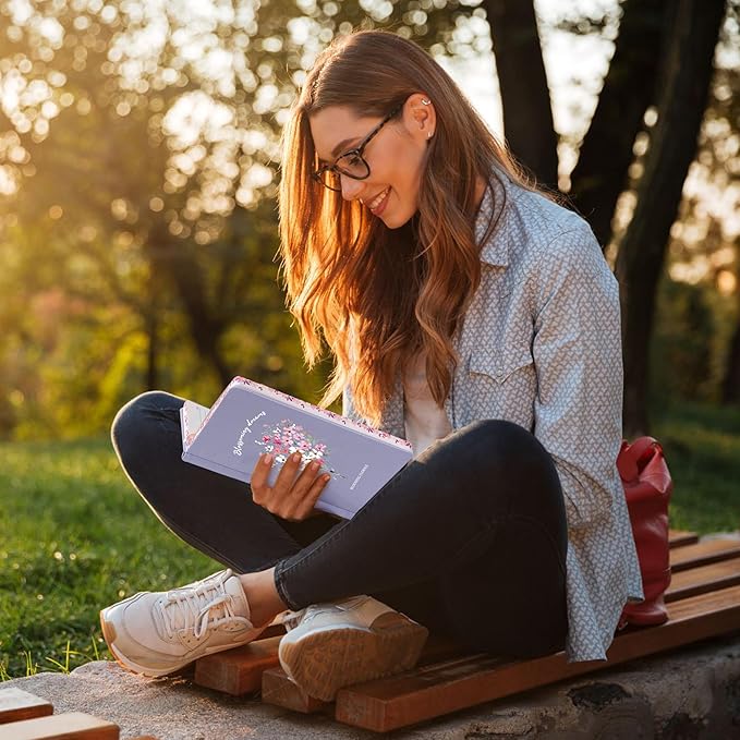 Lined Journal Notebook for Women 320 Pages Thick Floral Diary A5 Aesthetic Hardcover Journaling Notebooks for Writing with Gift Box, 5.7 x 8.3 In, Purple