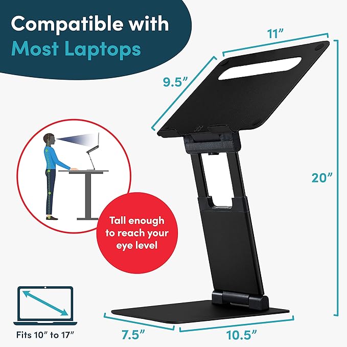 Ergonomic Laptop Stand For Desk, Adjustable Height Up To 20", Laptop Riser Computer Stand For Laptop, Portable Laptop Stands, Fits All MacBook, Laptops 10 15 17 Inches, Pulpit Laptop Holder Desk Stand