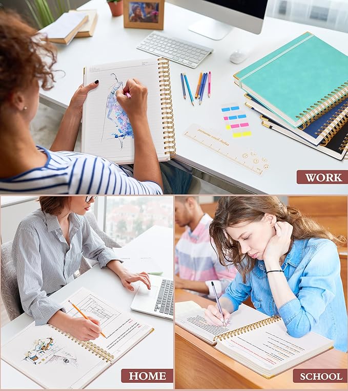 Spiral Notebook Journal 5.75” x 8.38”, 300 Pages Hardcover Leather Lined Journals for Women Men, A5 Small College Ruled Notebooks with 100 GSM Thick Paper, Spiral Journal for Writing Work School, Pink