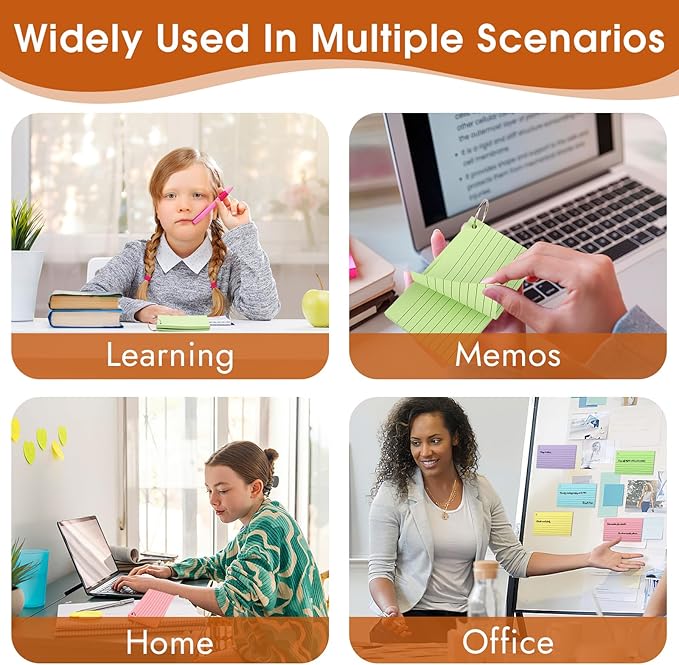 350 Pcs Index Cards With Ring, 3x5 Inches Flash Cards With Rings,Colored Heavy Notecards With Ring, Punched Lined Study Cards For School, College, Home, Office, Memory, To Do List (5 Colors)