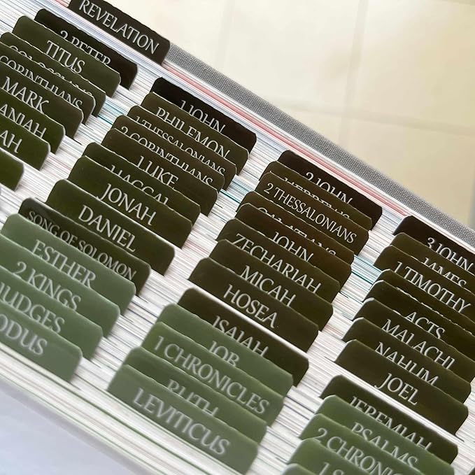 Thinkor Reposition Bible Tabs, Large Print Lanimated Stickers, Easy to Read and Apply Bible Tabs for Women and Man (Four Green)