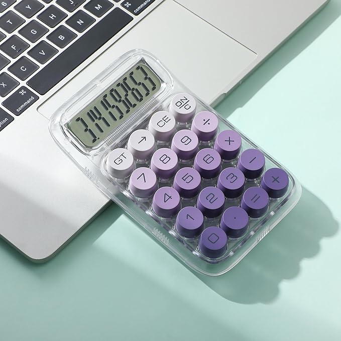 Mr. Pen- Mechanical Switch Calculator, 10 Digits, Purple Calculator, Transparent Body, Large LCD Display, Big Buttons Mechanical Calculator Desktop Calculator, Cute Calculator, Aesthetic Calculator
