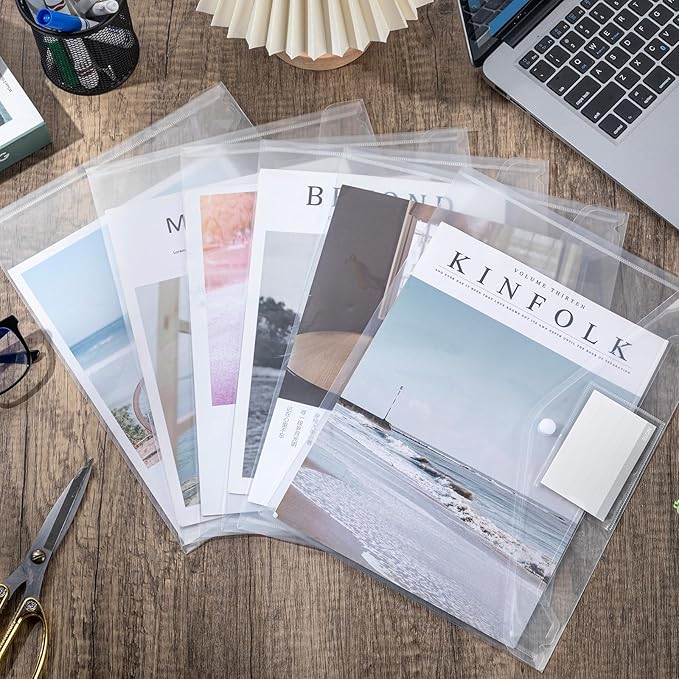 Zhehao 100 Pcs Clear Envelopes with Snap Button Closure A4 Letter Size Plastic Envelope Folder Poly Document File Folders for home Office(Clear,Pocket Style)