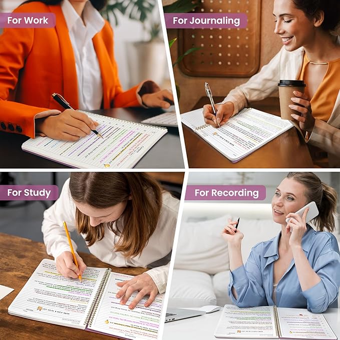 Taja Spiral Lined Notebook, 8.5"x11" Notebooks for Work, Large A4 Journal for Women & Men, College Ruled Journaling Notebook for Writing, Plastic Cover Spiral Journal, Purple