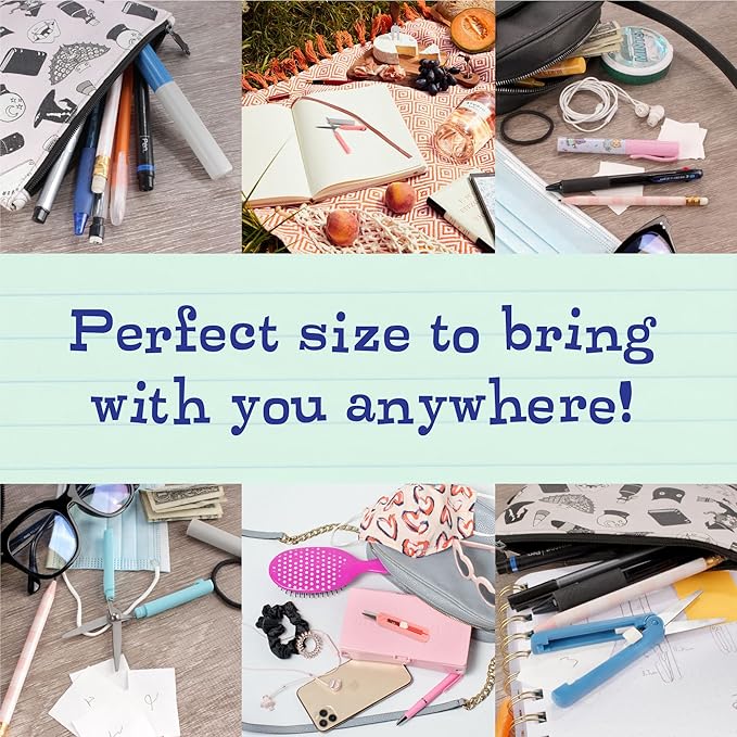 JubileeYarn Portable Travel Safety Scissors, Pen & Push Folding Style - Garden Kitty Pen, Light Blue Pen, Grey Push