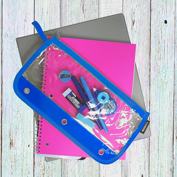 BAZIC Pencil Pouch 3 Ring Binder Pouch w/Rivet Enforced Rings Holes, 11.5"x6.5" Clear Color, Zipper Pouches Case Cosmetic Bag, 6-Pack