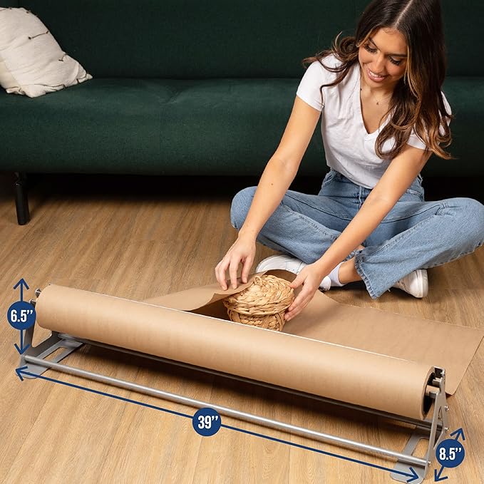 DIY Crew 36 Inch Paper Roll Dispenser and Cutter - Heavy-Duty Wall Mountable, Non Slip Tabletop - Kraft, Freezer, Butcher Paper - Up to 1000ft Rolls