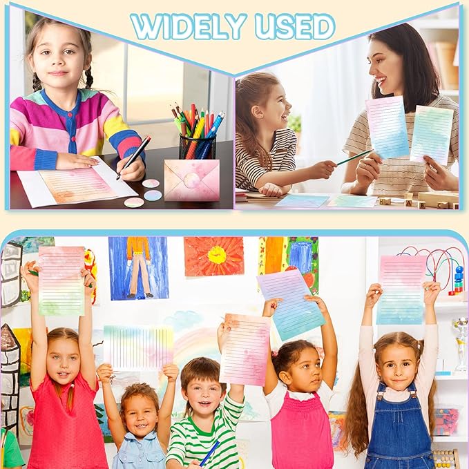 TaoBary 160 Packs Stationery Paper Set (50 Double Sided Stationery Writing Papers 50 Matching Envelopes) 60 Round Dot Sticker, 10 Design(Watercolor,5.5 x 8.25 Inch)