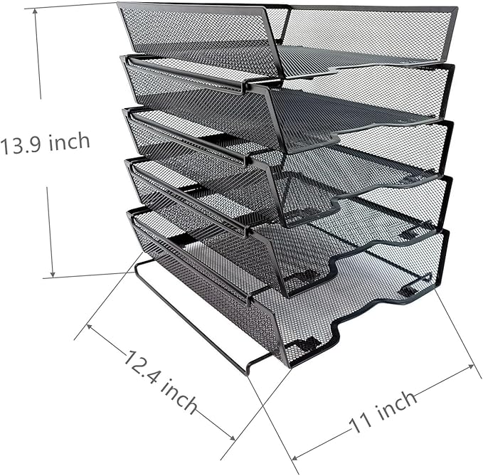 5 Tier Letter Tray Desk File Organizer,Metal Paper Organizer for Office Supplies,Black