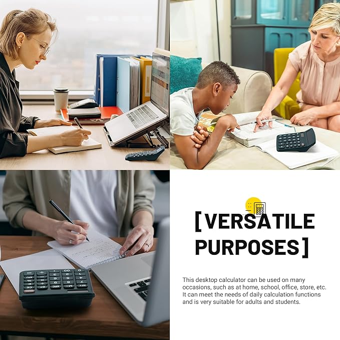 Golcellia Calculators Desktop, Dark Green Calculator, Cute Calculator 12 Digit Desk Calculator Large Display, Dual Power Solar Battery, Office Home School Supplies for Adults & Students