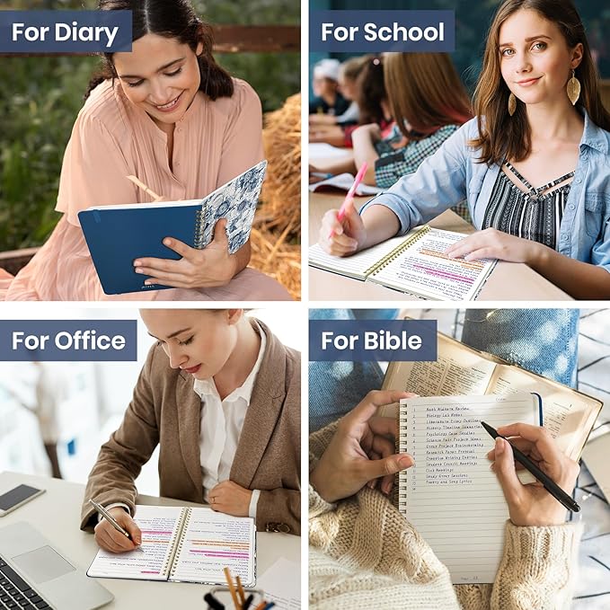 Lined Spiral Journal Notebook for Women, A5 College Ruled Journals for Writing, Hardcover Notebooks for Work, Note taking and Office School Supplies,140 Pages - Blue Floral