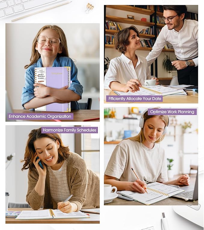 2026 Planner, Weekly and Monthly Calendar Planner from January 2026 - December 2026, 8.5" x 11" Hardcover Leather Hourly Appointment Book with Tabs, Spiral Daily Planners for College School Work Home, Purple