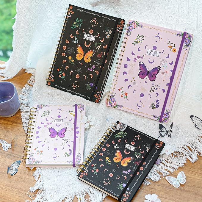2025 Planner Weekly & Monthly Agenda Book, Daily Planner Hardcover, 2025 To Do List Notebook with Monthly Tabs, Pocket, Spiral Bound, Elastic Closure, Thick Paper(6 * 8.5) Butterfly