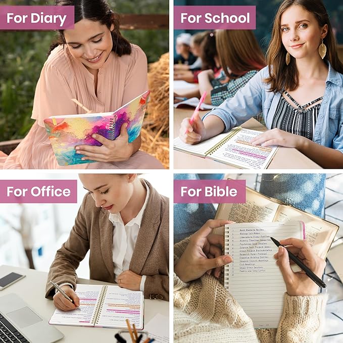 Lined Spiral Journal Notebook for Women, A5 College Ruled Journals for Writing, Hardcover Notebooks for Work, Note taking and Office School Supplies,140 Pages - Color Splash