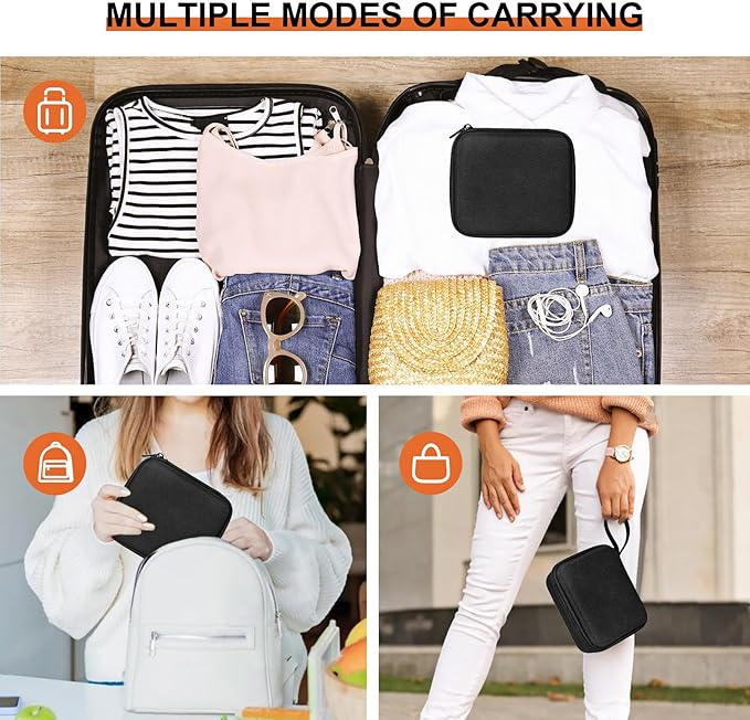 Mini Printer Carrying Case Compatible with Phomemo M02/ T02/ M02S/M02 pro/Q30S/M02X Mini Photo Printer, Mini Thermal Printer Hard Travel Case with Zipper Mesh (Black L)