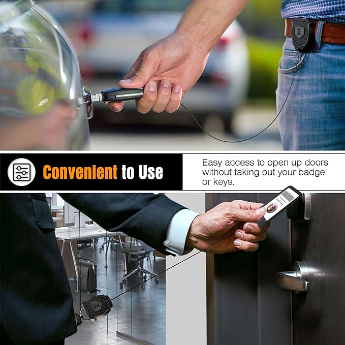 ELV Heavy Duty Retractable Keychain with Interval Locking, Belt Clip and Carabiner, ID Badge Key Reel, Retractable Badge Holder with 31” Dyneema Cord, Key Ring, Lobster Claw Clasp and Phone Tethers