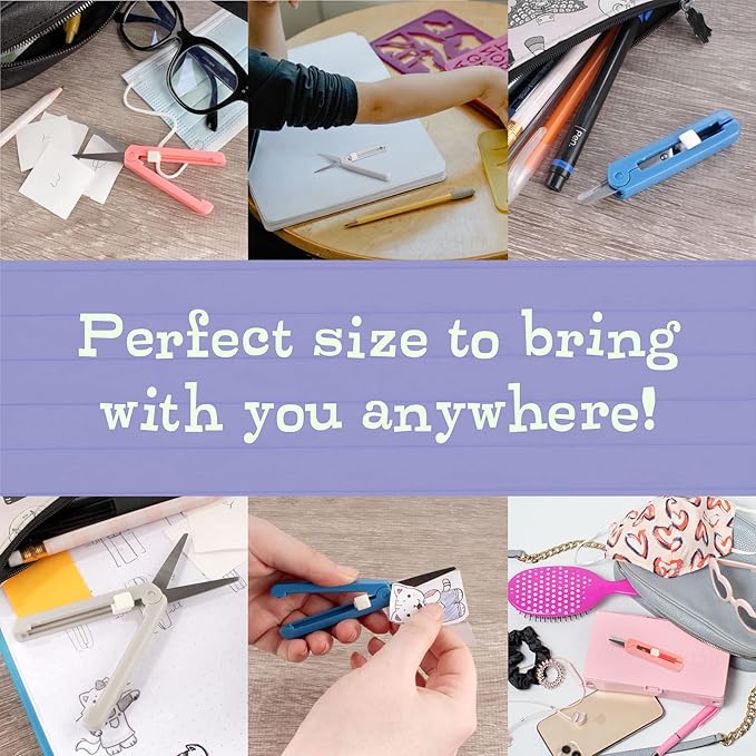 JubileeYarn Push Open Folding Safety Scissors - Pink, Dark Blue, Grey - 1 Pair Each