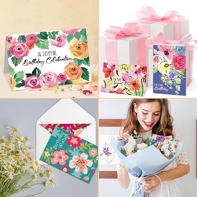 Zhanmai 80 Pack 4 x 6 Inch Religious Christian Birthday Cards Bulk with Scripture Assorted Bible Verse Designs Christian Blessings Birthday Cards with Envelopes (Watercolor Flower Style)