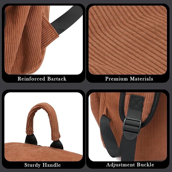 YGR Laptop Backpack for Women and Men, Waterproof Lightweight Travel Daily Rucksack Casual 15.6 inches Computer Bags for College, Brown Corduroy